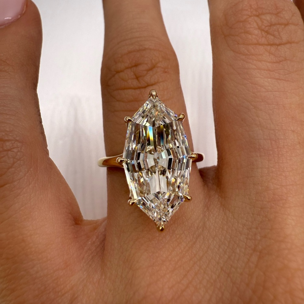 7.04 carat G VS1 step cut marquise lab grown diamond solitaire engagement ring
